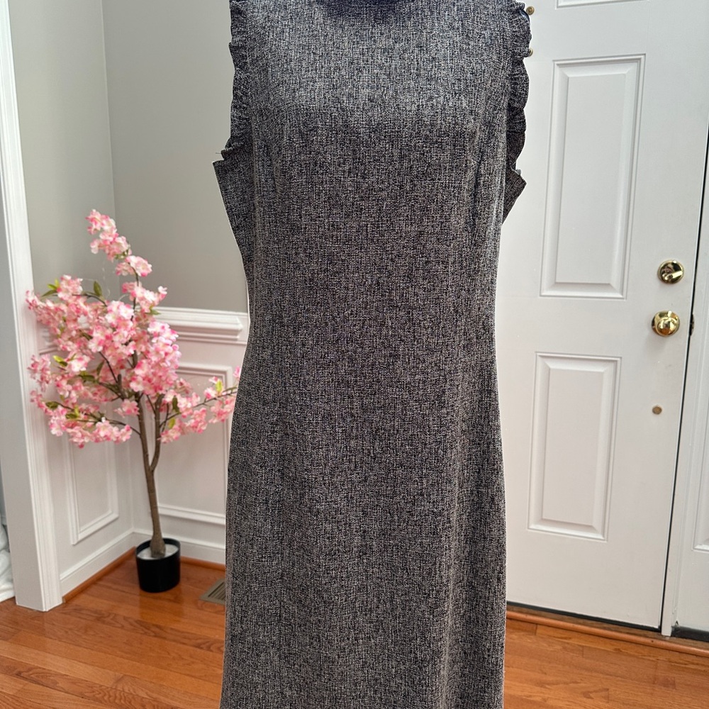 LOFT Black and White Tweed Ruffle Dress